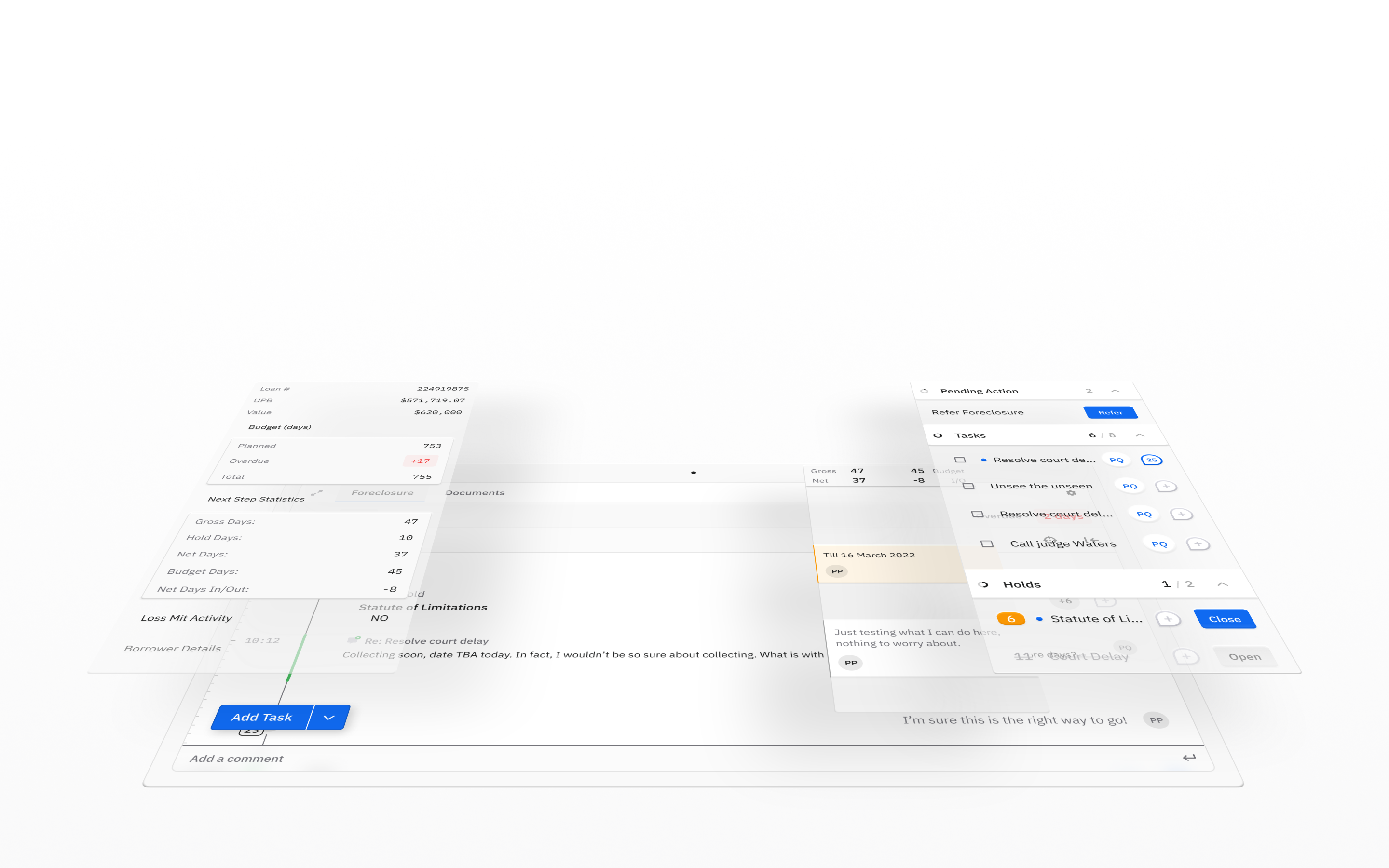 Features of the app are seperated from the main image, spread out and layered.