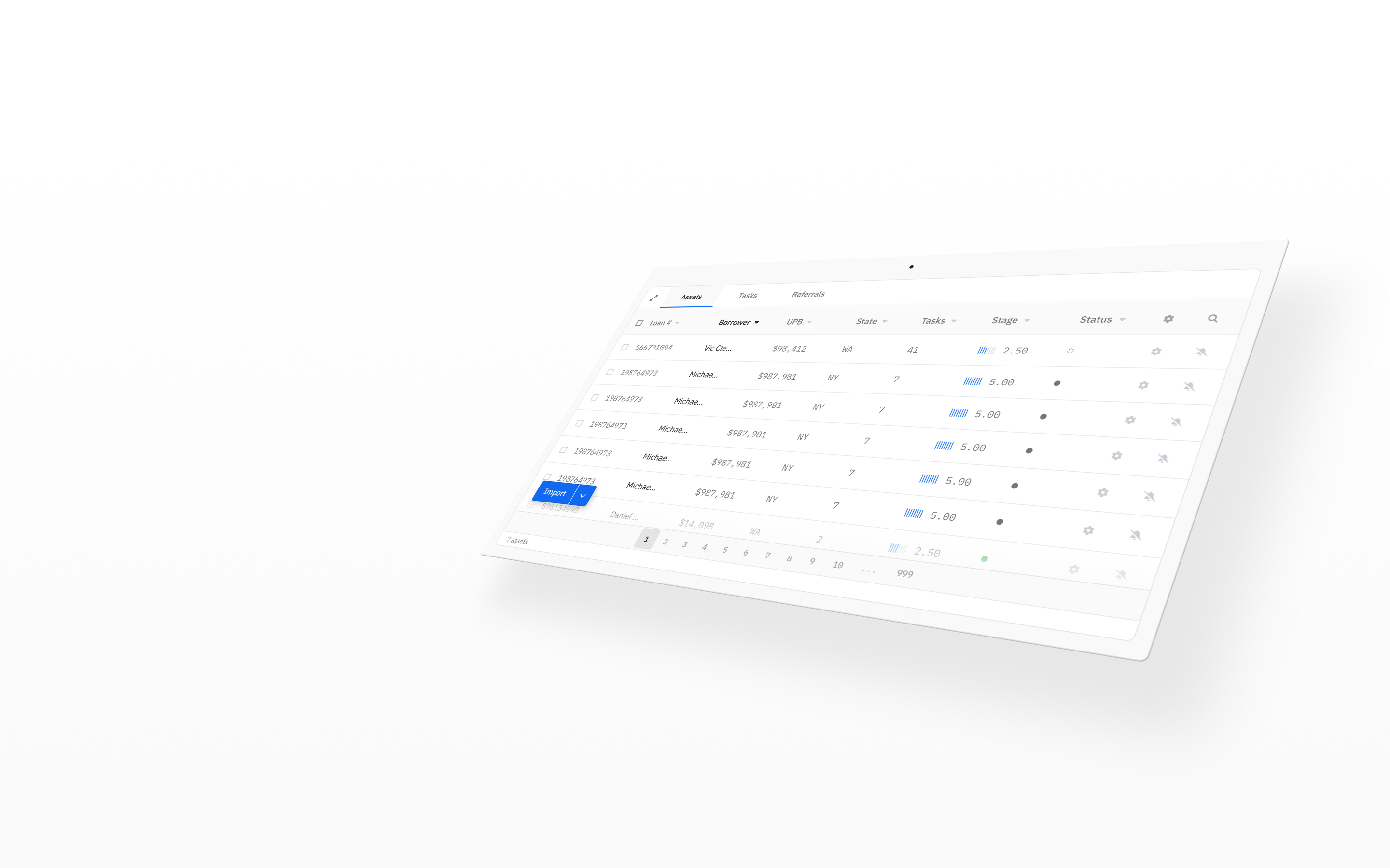 Angled snapshot of an example asset table